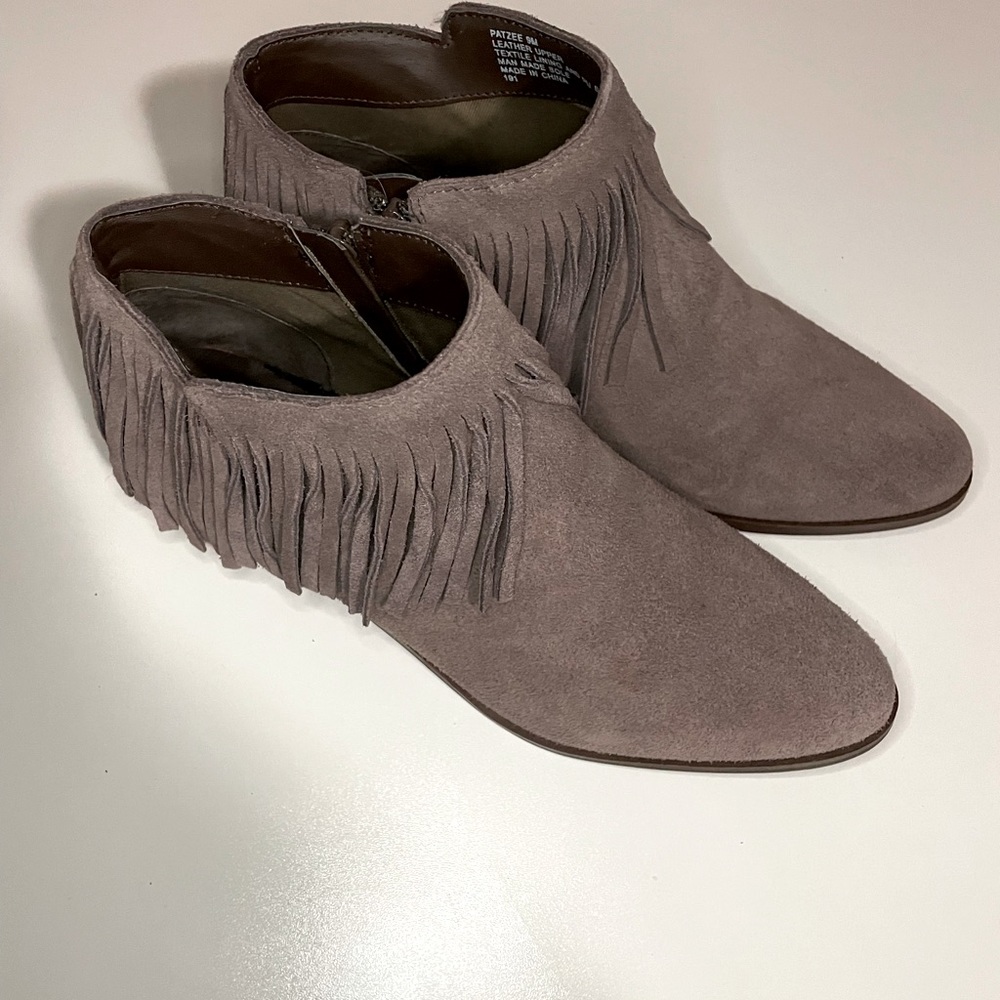 Steve Madden suede fringe ankle boots.